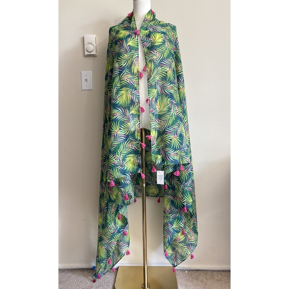 Lands End Womens‎ Swimsuit Beach Coverup Sarong Wrap Scarf Tropical Pink Green
